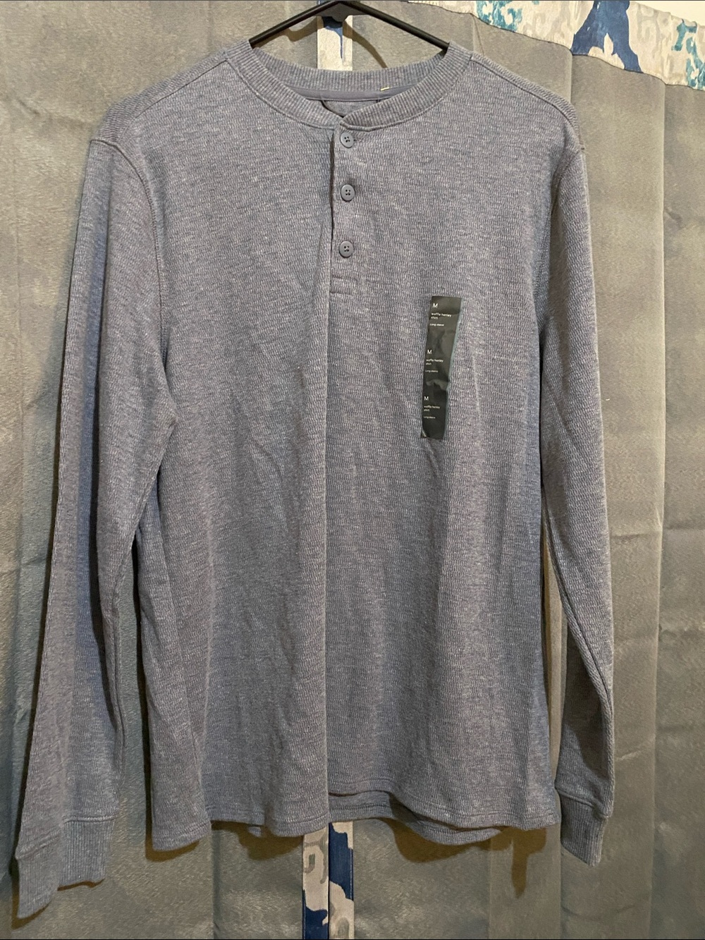 all in motion Men's Long-Sleeve Henley in Heather Blue
